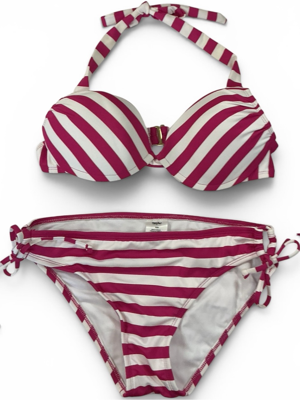 Xhilaration Pink and White PUSH UP Striped Halter Bikini Set Med/ Large EPOC